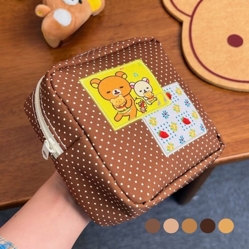 Beauty Makeup Bag - Tas Kosmetik Polkadot Coklat Rilakkuma Kawaii